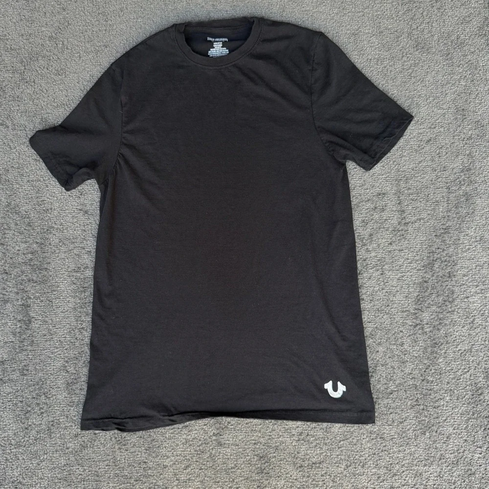True Religion Mens Black‎ Cotton Horseshoe Logo Crew Neck T-Shirt Size Medium
